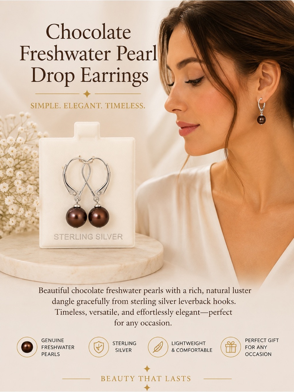 Chocolate Freshwater Pearl Leverback Earrings Sterling Silver From Hawaii